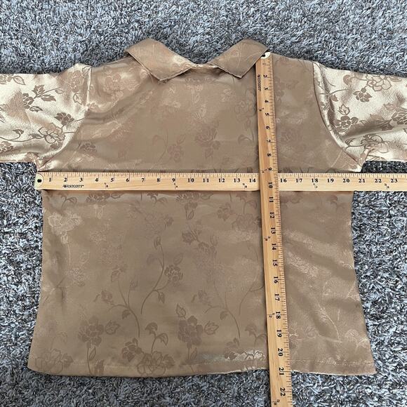 Blouse Top Size Small XS Gold Rose Floral Jacquard Short Sleeve Coquette Twee - Picture 10 of 11